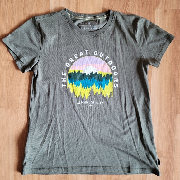 Eddie Bauer Tops - Eddie Bauer The Great Outdoors mountain Tee‎ shirt, Green, XS x small green